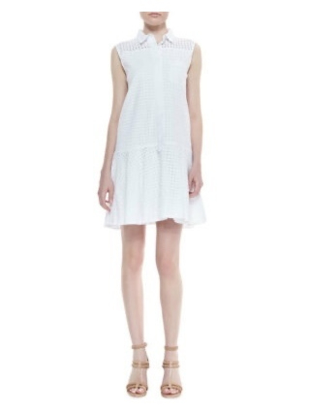 Jonathan Simkhai White Eyelet Sleeveless Shirt Dress Drop Waist Size XS